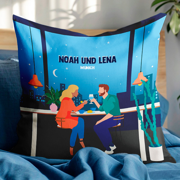 Kissen Paar-Illustration mit Namen und personalisiertem Text
