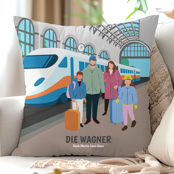 Kissen Bahnhof mit Namen und personalisiertem Text