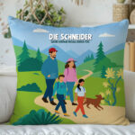 Miniaturansicht von Kissen Familie in den Bergen mit Namen und personalisiertem Text