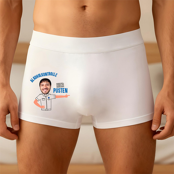 Boxershorts „Alkoholkontrolle“ mit personalisiertem Foto
