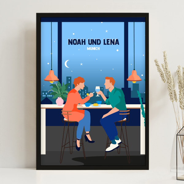 Poster Paar-Illustration mit Namen und personalisiertem Text