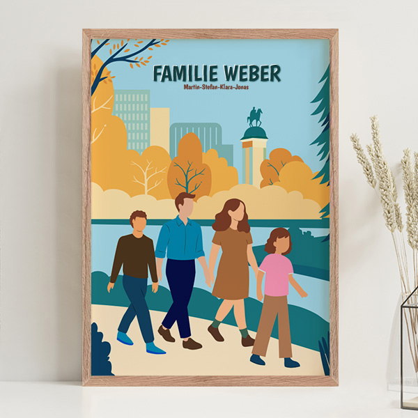 Poster Familie im Park mit Namen und personalisiertem Text