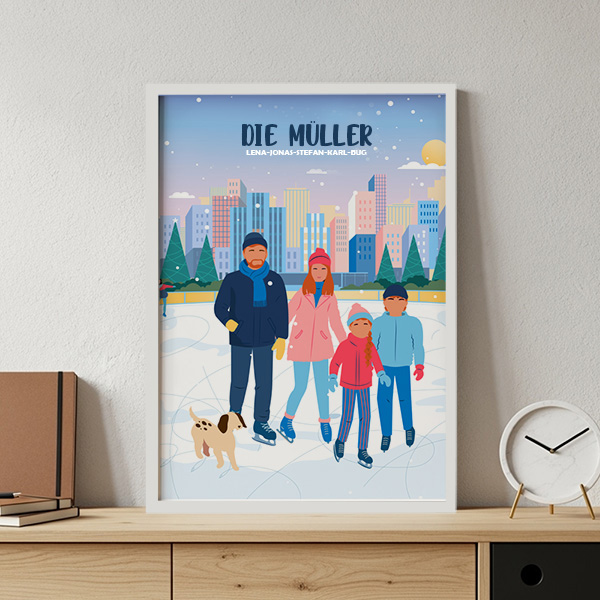 Poster Familie auf Rollschuhen mit Namen und personalisiertem Text