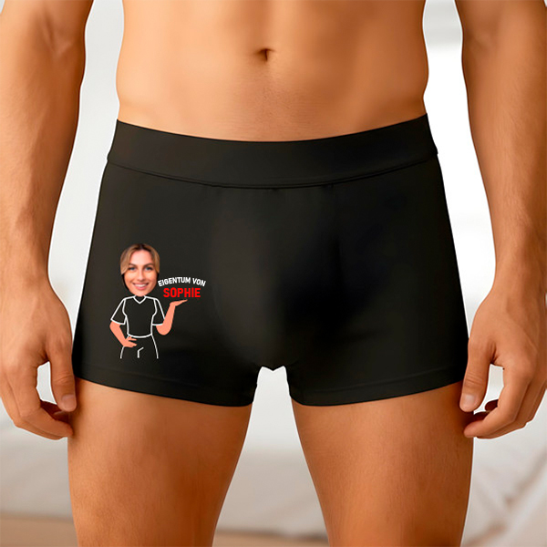 Boxershorts „Dein Eigentum“ mit personalisiertem Foto und Namen