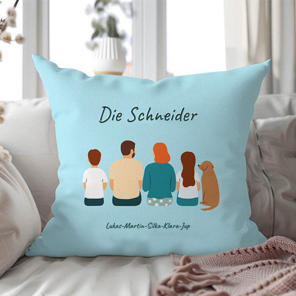 Kissen Familie von Hinten mit Namen und personalisiertem Text