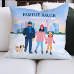Miniaturansicht von Kissen Familie auf Schlittschuhen mit Namen und personalisiertem Text