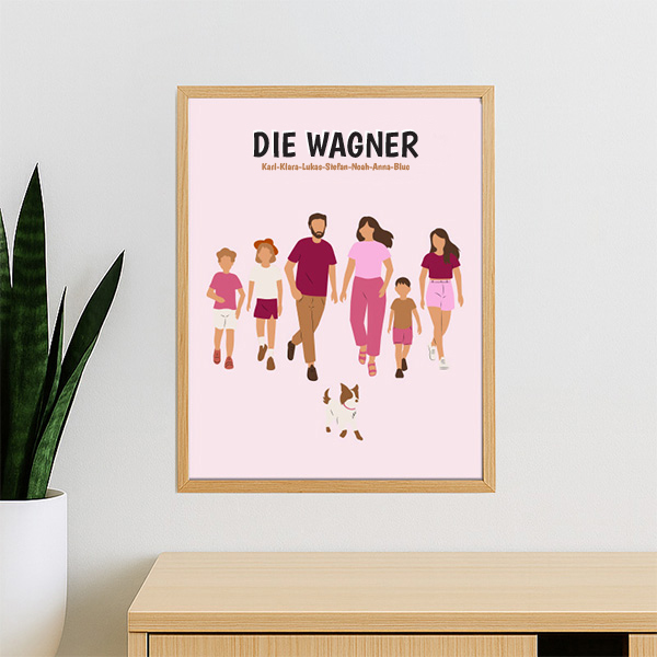 Poster Familie von Vorne mit Namen und personalisiertem Text