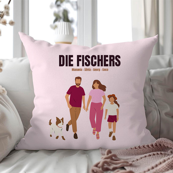Kissen Familie von Vorne mit Namen und personalisiertem Text