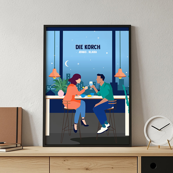 Poster Paar-Illustration mit Namen und personalisiertem Text
