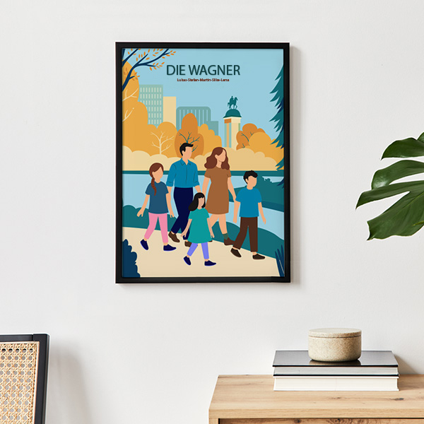 Poster Familie im Park mit Namen und personalisiertem Text