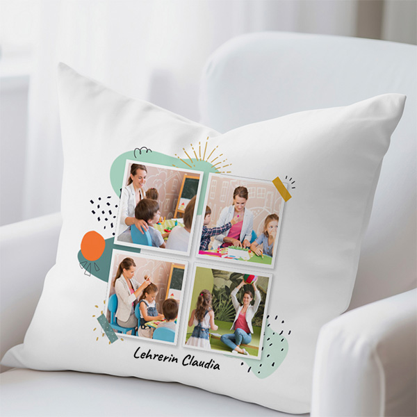 Polaroid-Kissen mit vier Fotos und personalisiertem Text