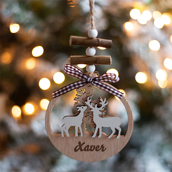 Set aus drei Holzanhängern mit Vichy-Schleife und personalisierten Namen