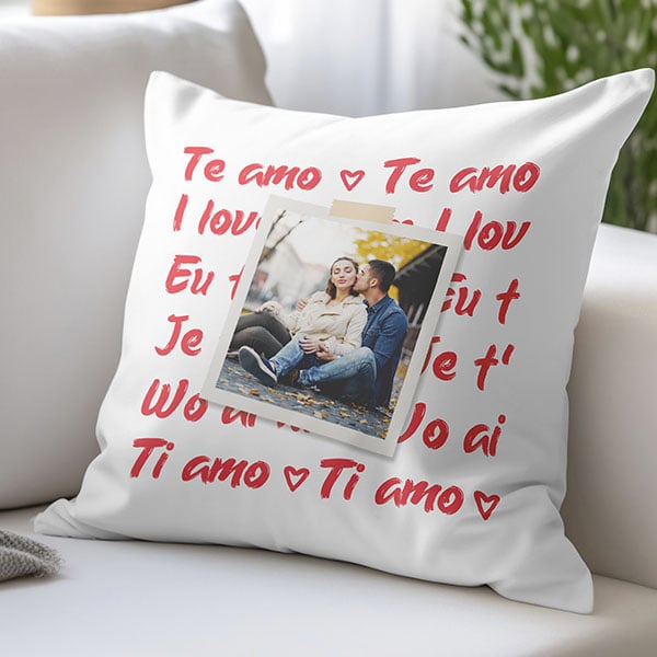 Personalisierbares Kissen „Ich liebe dich“ mit Foto