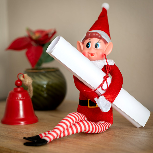 Dekorative Weihnachts-Elf-Puppe mit Adoptionszertifikat und personalisiertem Namen