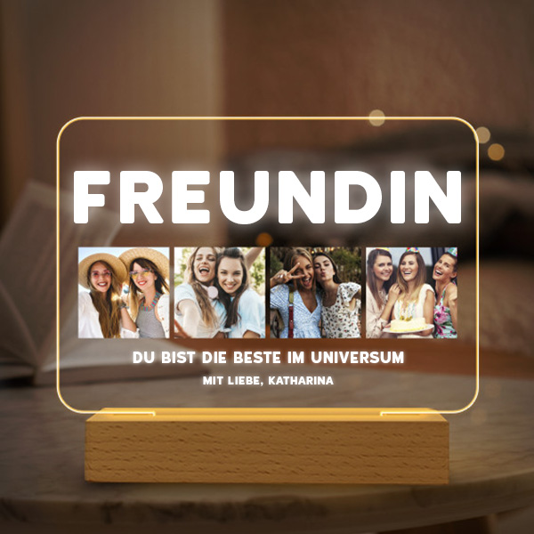 Personalisierte Freundinnen-Lampe mit vier Fotos und Text