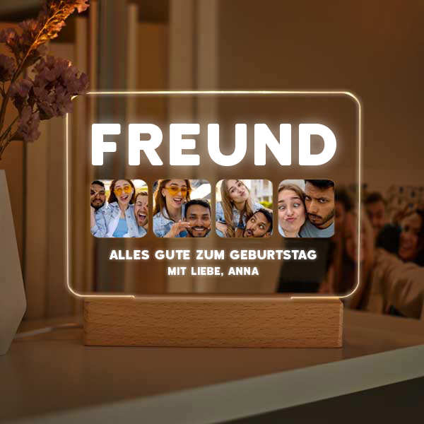 Personalisierte Freundinnen-Lampe mit vier Fotos und Text