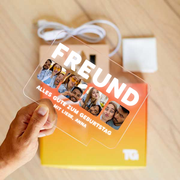 Personalisierte Freundinnen-Lampe mit vier Fotos und Text