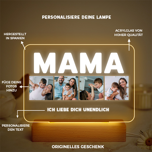 Personalisierte Lampe Mama mit 4 Fotos