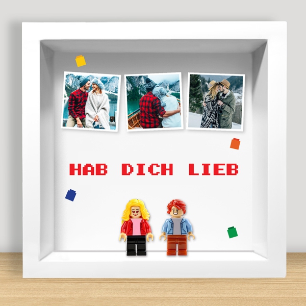 Bild mit Lego-Minifiguren, 3 Fotos und personalisiertem Text