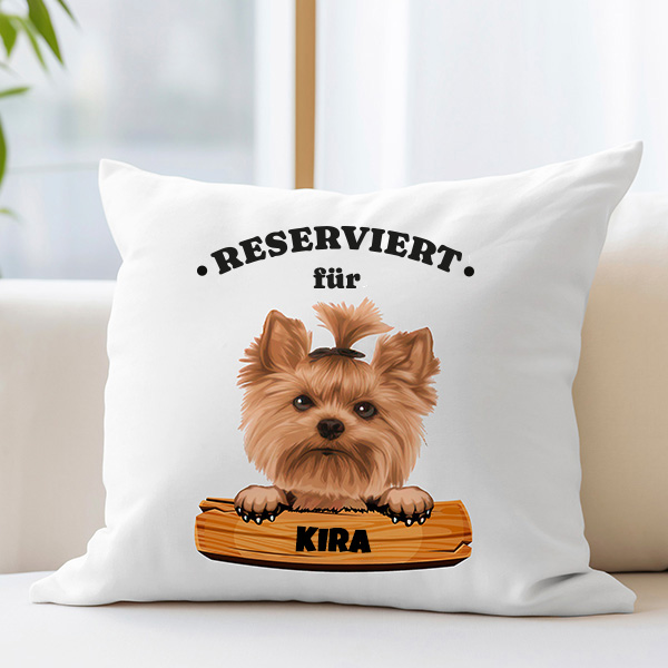 Personalisierbares Kissen mit Schild und Haustiernamen