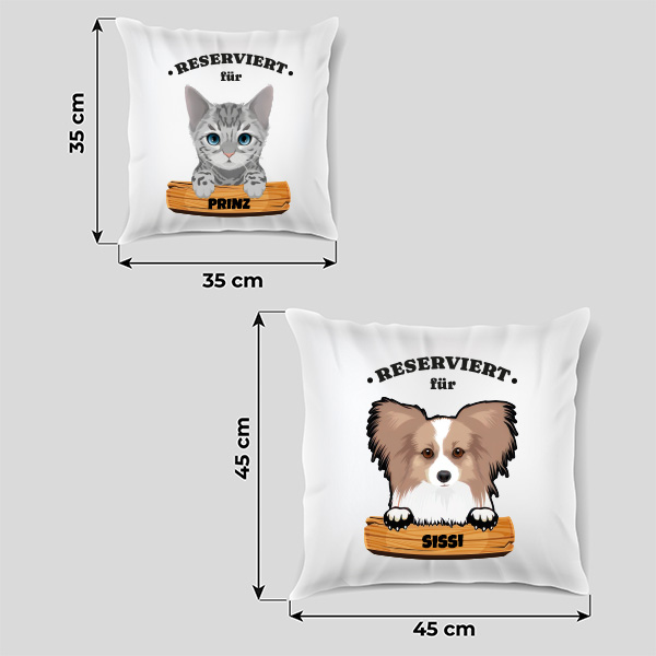 Personalisierbares Kissen mit Schild und Haustiernamen