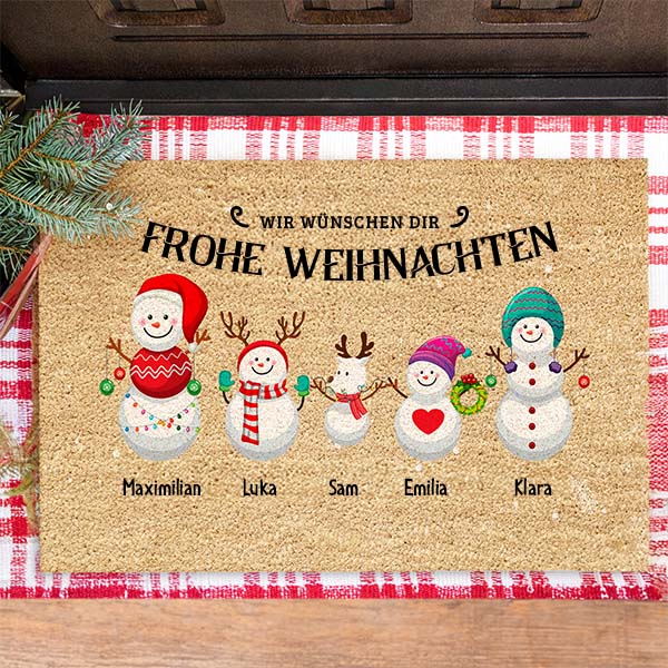 Weihnachtsfußmatte Schneemann mit personalisierten Namen