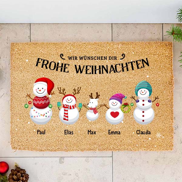 Weihnachtsfußmatte Schneemann mit personalisierten Namen