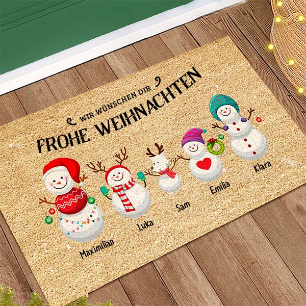 Weihnachtsfußmatte Schneemann mit personalisierten Namen