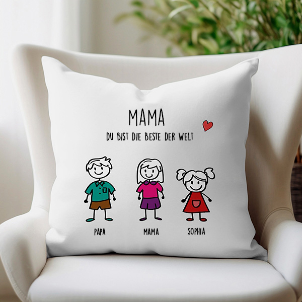 Kissen mit Figuren und personalisiertem Text