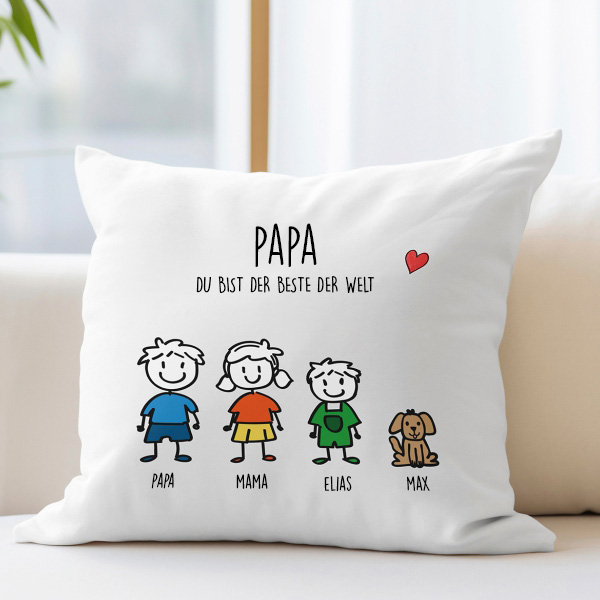 Kissen mit Figuren und personalisiertem Text