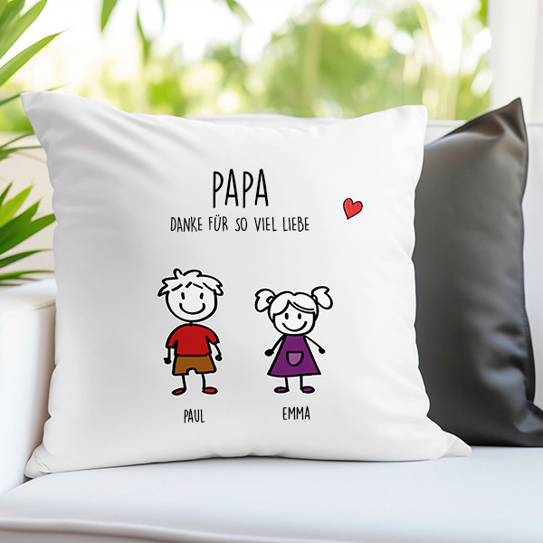Kissen mit Figuren und personalisiertem Text