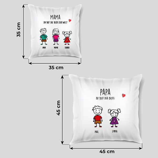 Kissen mit Figuren und personalisiertem Text