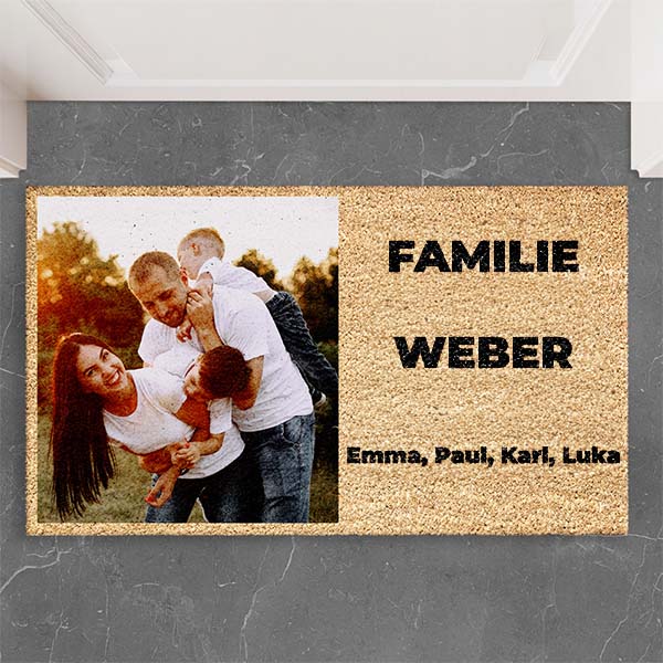 Personalisierte Fußmatte mit Texten und Foto