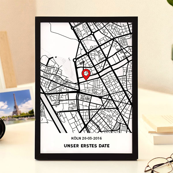 Personalisierte Liebeskarte mit Standort und Texten