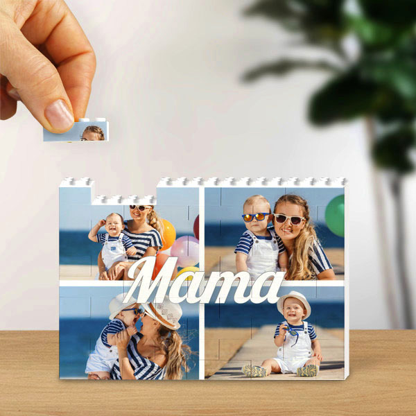 Personalisierbares Baustein-Puzzle Mama-Collage mit vier Fotos