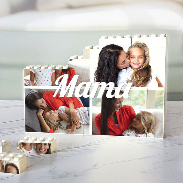 Personalisierbares Baustein-Puzzle Mama-Collage mit vier Fotos