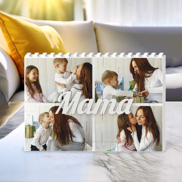Personalisierbares Baustein-Puzzle Mama-Collage mit vier Fotos