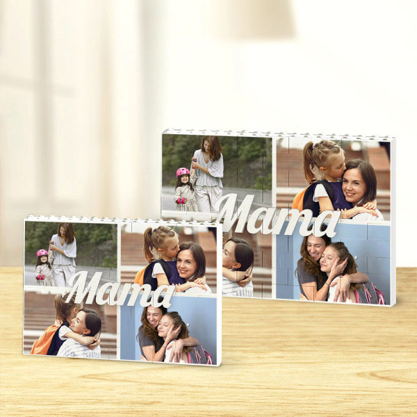 Personalisierbares Baustein-Puzzle Mama-Collage mit vier Fotos