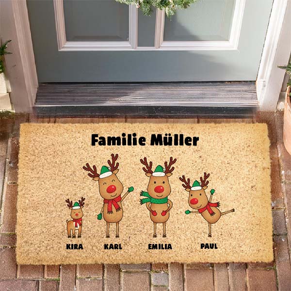Weihnachts-Fußmatte Rentiere mit Namen und personalisiertem Text