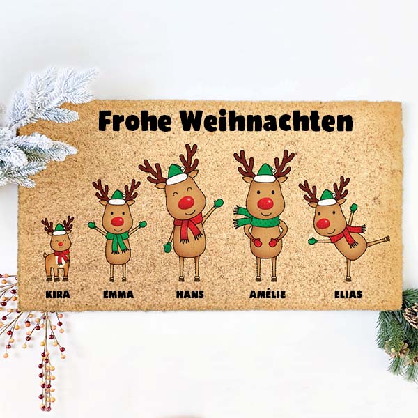 Weihnachts-Fußmatte Rentiere mit Namen und personalisiertem Text