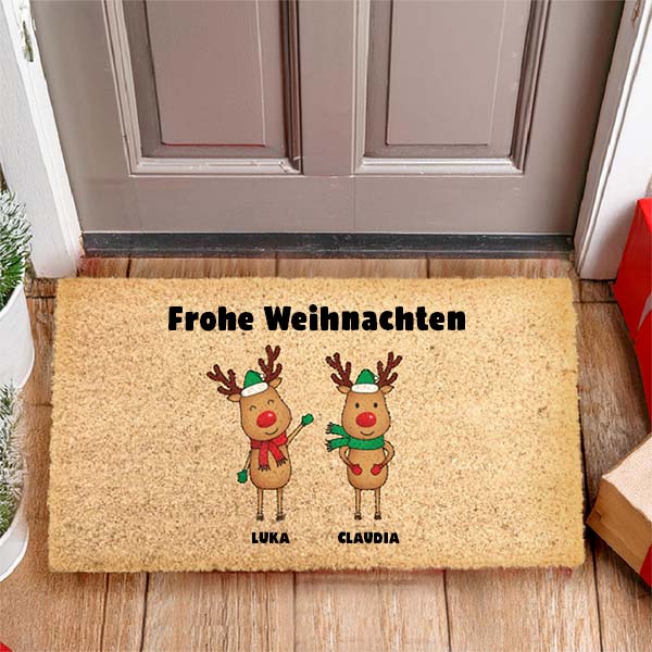 Weihnachts-Fußmatte Rentiere mit Namen und personalisiertem Text