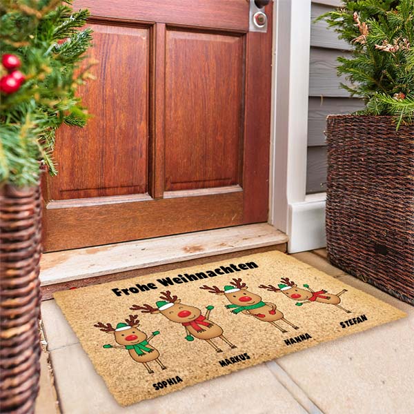 Weihnachts-Fußmatte Rentiere mit Namen und personalisiertem Text