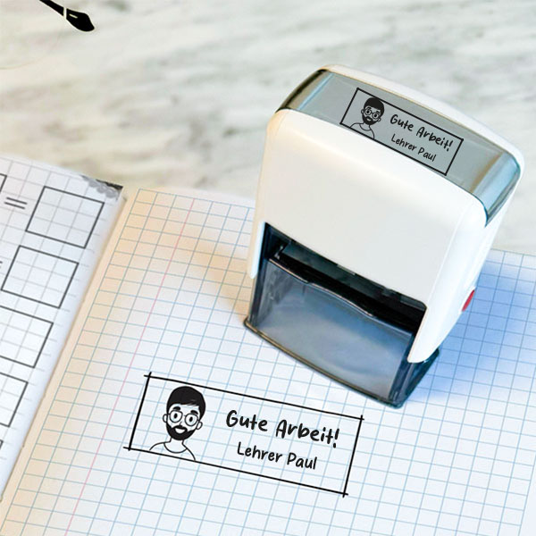 Personalisierter Stempel für Lehrer mit Zeichnung und Namen