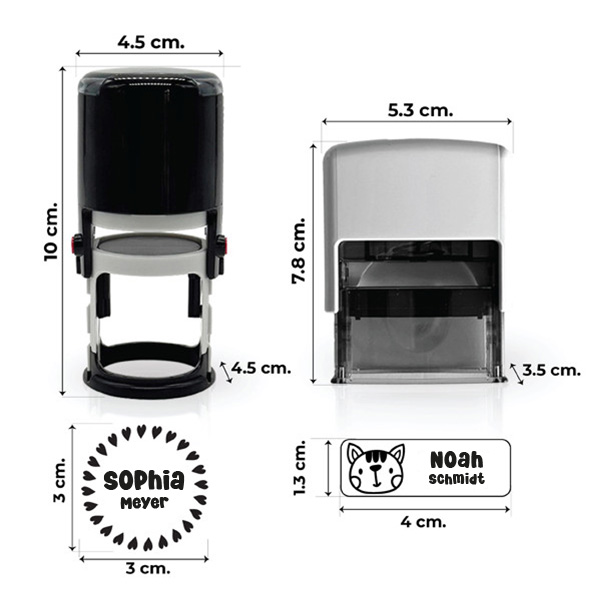 Kinders Stempel für Kleidung mit Namen und personalisierter Zeichnung