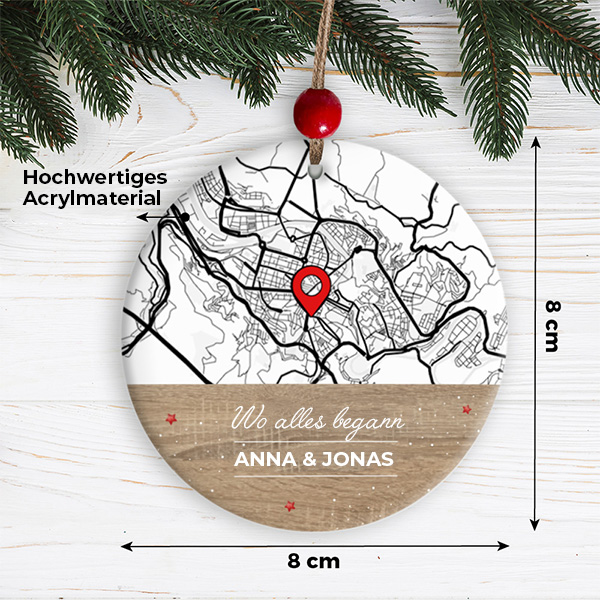 Set Weihnachtsbaum-Anhänger mit Karte, Standort und personalisierten Texten