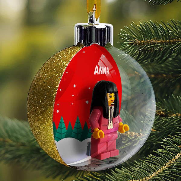Hängende Weihnachtsbaumkugel mit Wald, Lego und personalisiertem Namen