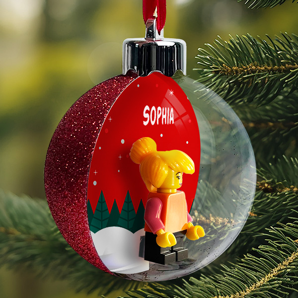 Hängende Weihnachtsbaumkugel mit Wald, Lego und personalisiertem Namen