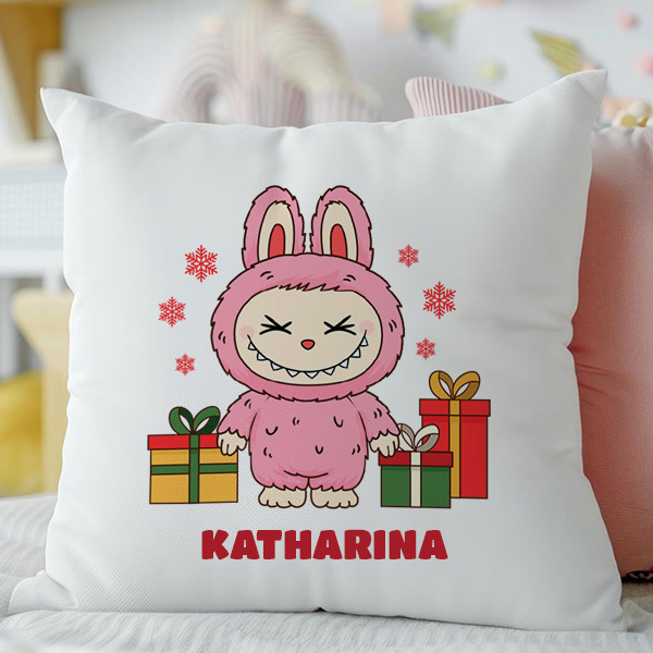 Weihnachtliches Labubu-Kissen mit personalisiertem Namen