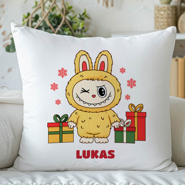 Weihnachtliches Labubu-Kissen mit personalisiertem Namen