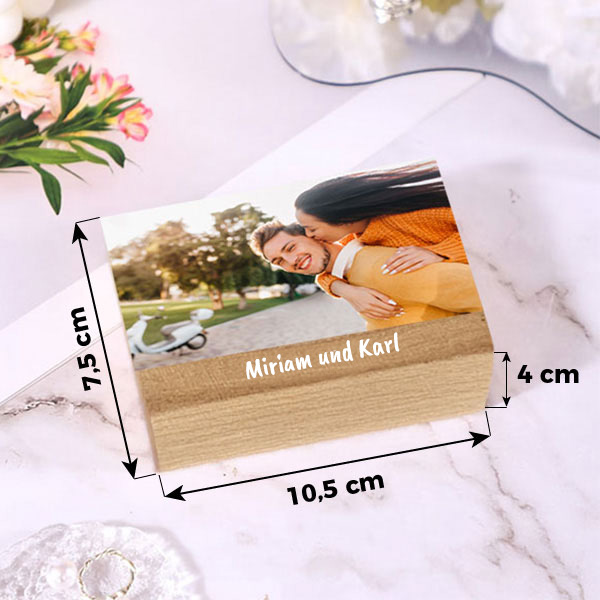 Akkordeon-Fotobox mit personalisiertem Foto und Text